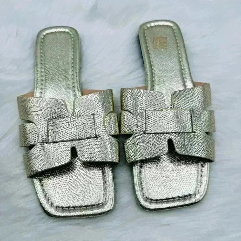 Women Gold Faux Snakeskin Embossed Slides size 7 - Picture 6 of 7